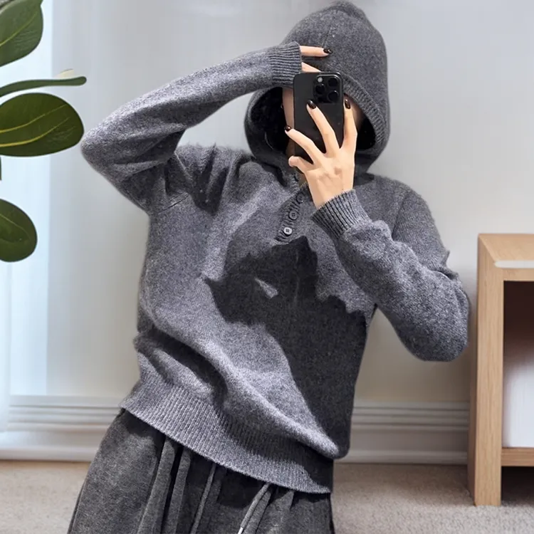 高级感超好看灰色连帽毛衣女款2025新款秋冬打底内搭针织上衣春秋