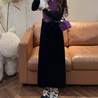 I14 直筒时尚百搭灯芯绒后开叉半身裙 EI1304