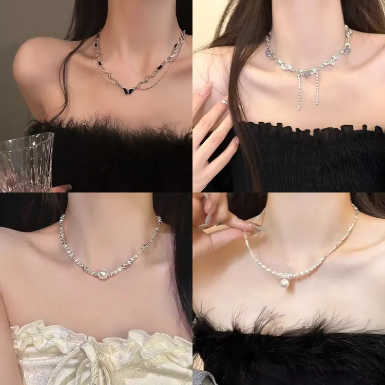 合金仿珍珠项链 辣妹蝴蝶项链女ins锁骨链女高级小众设计感配饰潮