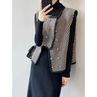 斜条纹不规则马甲短外套马甲时尚女