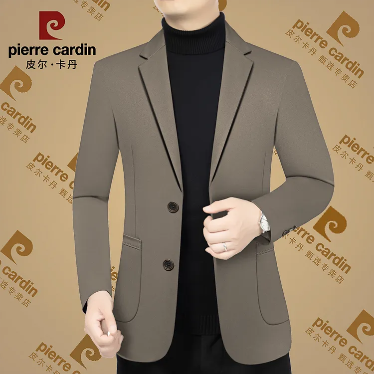 皮尔卡丹秋季新款高档男士休闲西装外套中年商务高品质西服上衣