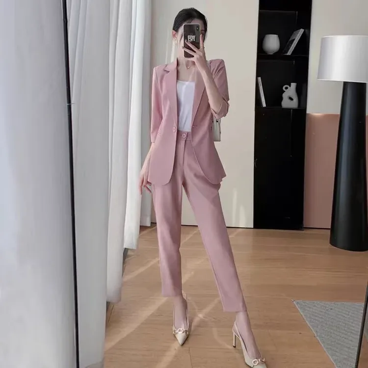 大码薄款西装外套女夏季新款时尚气质胖mm职业装休闲网红西服套装