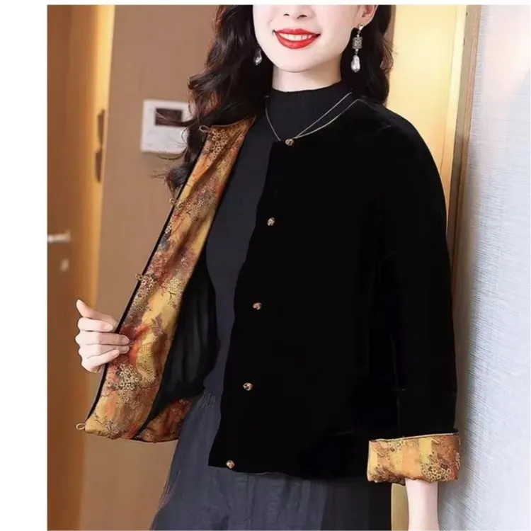 【小泡芙DY1259】樱美嘉真丝桑蚕丝丝绒棉服加厚保暖撞色拼接圆领