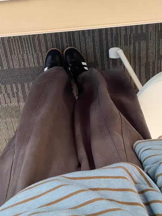 韩系松弛感深灰色阔腿弯刀裤子女大码胖mm秋季宽松休闲九分气球裤