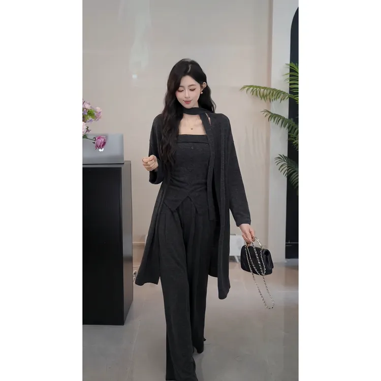 YUANLIANSU/圆脸酥【清澜入梦】开衫+吊带+阔腿裤三件套女秋季