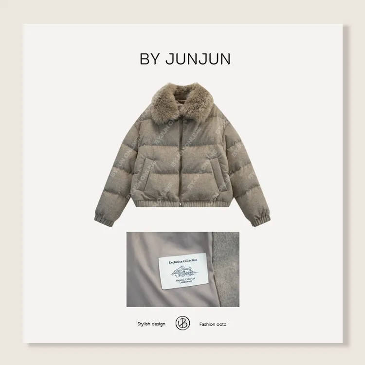 ByJunjun老钱鹅绒 羊毛领老钱鹅绒服外套冬季保暖韩系羽绒服