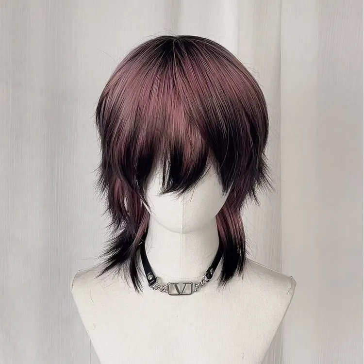 【念念桃】玩物堂假发男狼尾鲻鱼头男女通用短发粉色渐变假发全头套