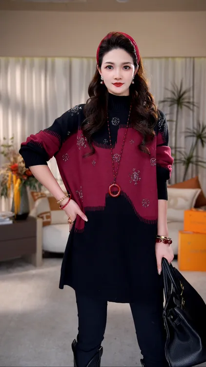 高端品质【晚霞】冬季新款针织保暖洋气加厚毛衣上衣-6687#