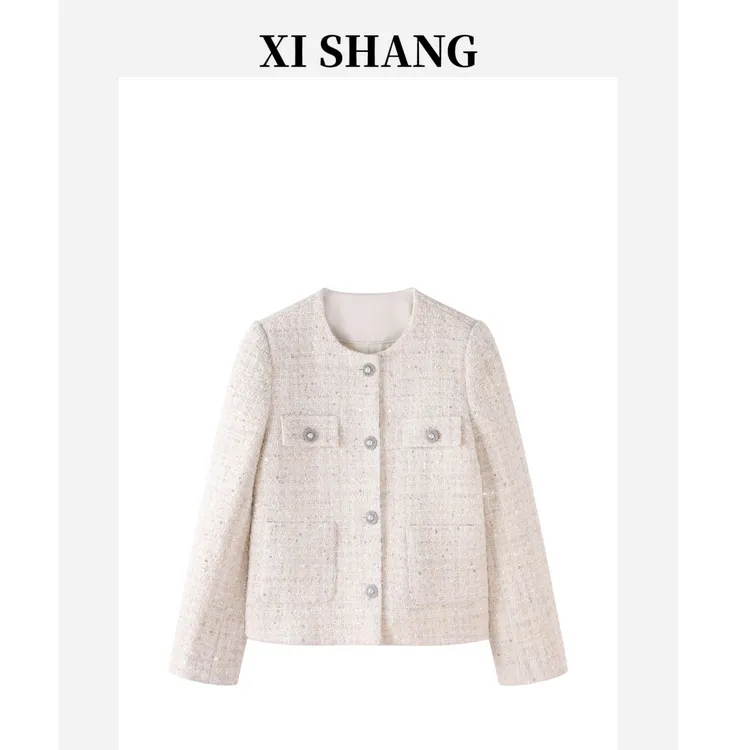 小香风气质外套女免烫粗花呢百搭时尚秋冬常规款休闲小香风外套