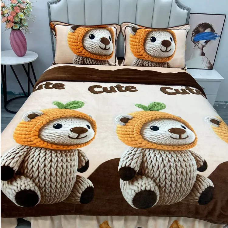 新款8-9斤加厚牛奶绒四件套床裙款秋冬季加绒床上用品床单被套