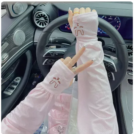 冰丝袖套女宽松薄款冰袖兔子半指户外防紫外线开车护手臂