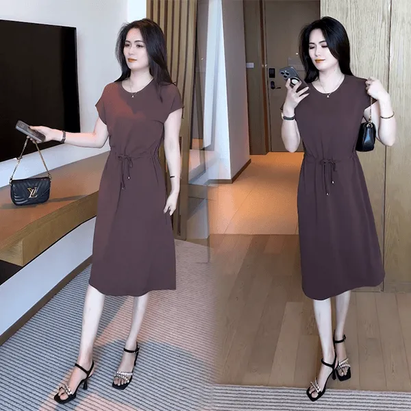 韩版宽松显瘦连衣裙女2025夏季新款气质减龄妈妈装收腰中长裙子潮