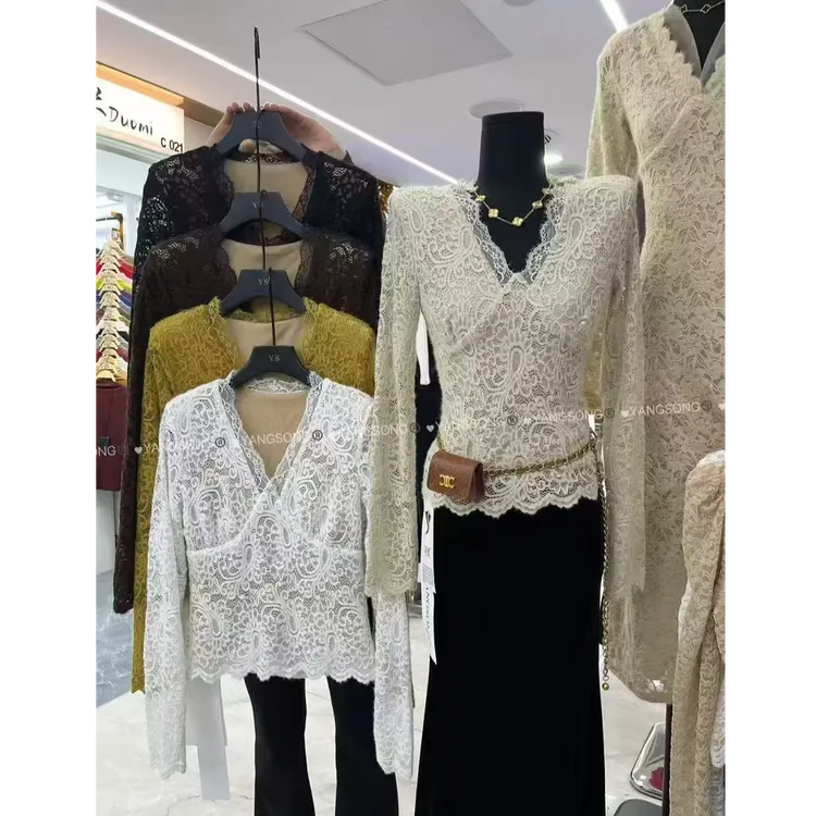 【蜜爷家】宽松百搭显瘦长袖蕾丝上衣94234#