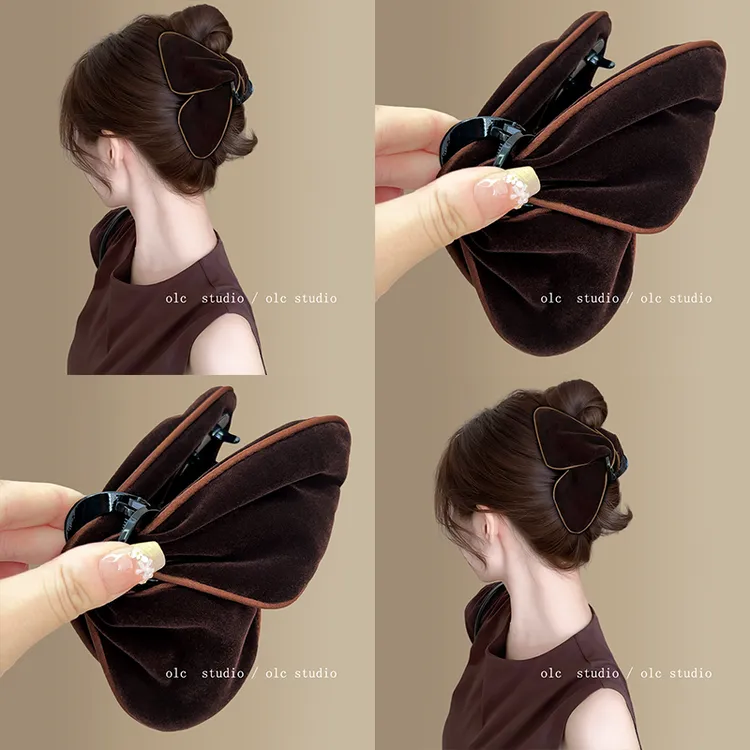 丝绒质感~三角头发抓夹女高级感2025新气质后脑勺盘发鲨鱼夹发饰！