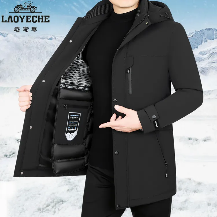 老爷车秋冬新款厚款保暖大衣男士防风派克服中长款外套高档爸爸装