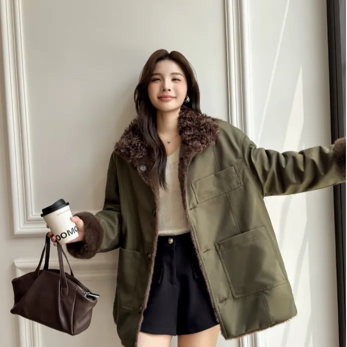 反季促销2025秋冬季新款两面穿派克服女中长款毛毛皮草宽松外套