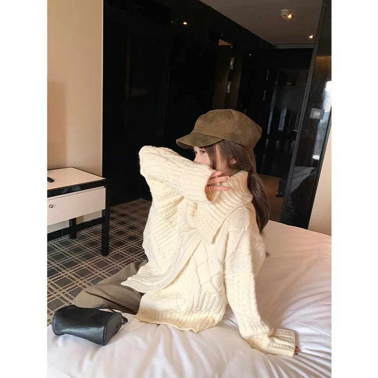 【现货次日发】针织开衫高级感气质翻领慵懒风加厚毛衣外套长袖上衣