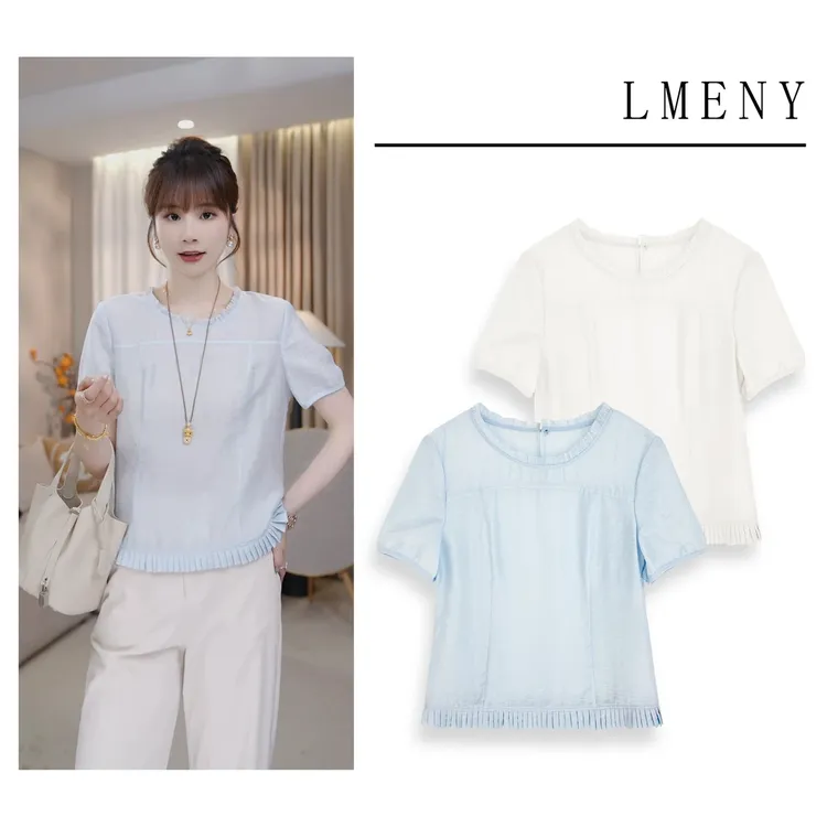 LMENY月色恋恋～莱赛尔天丝减龄木耳边圆领显瘦小衫25BC047