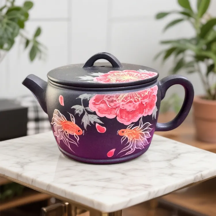 宜兴手工云雾天青泥160cc大口泥绘汉瓦家用茶壶茶具纯手工复古