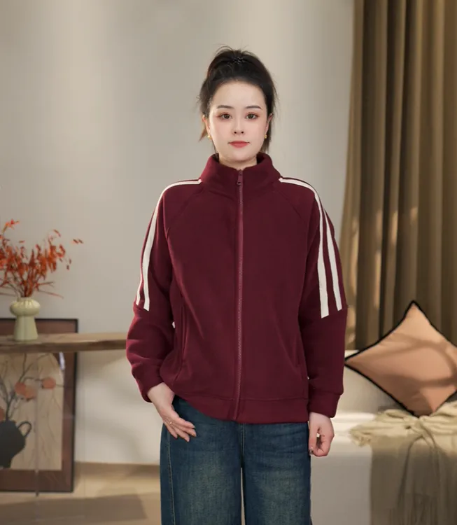 冬季新款加绒加厚时尚休闲运动百搭立领双面澳粒绒保暖立领外套