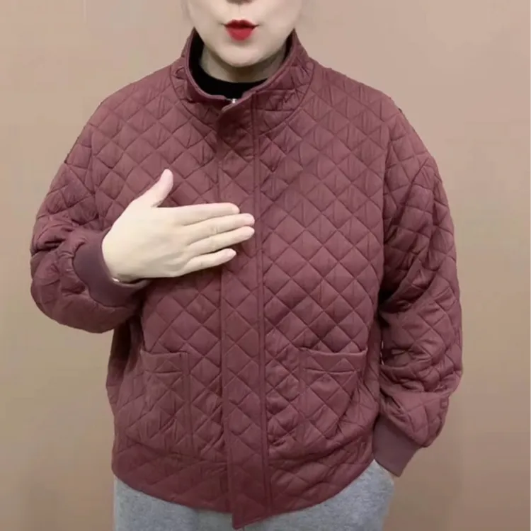《专柜品质》秋季气质时尚洋气休闲百搭修身经典杭棉立领妈妈外套5