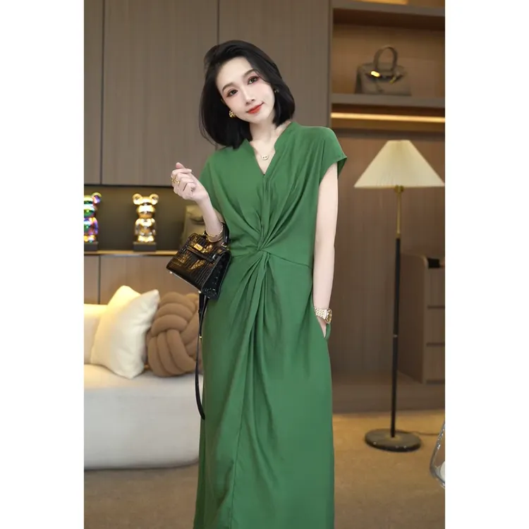 欧颍昇2025夏季洋气时尚百搭女装衣服显瘦收腰设计感连衣裙子7267