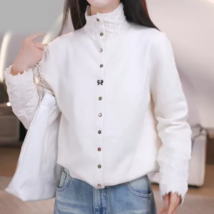 2026新款菱格拼接高领多色纽扣开衫菱格手袖针织上衣LK2509379