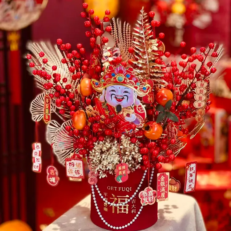 【插好发货】福桶发财果仿客厅桌面新年摆件新居搬家乔迁之喜仿真花商品图