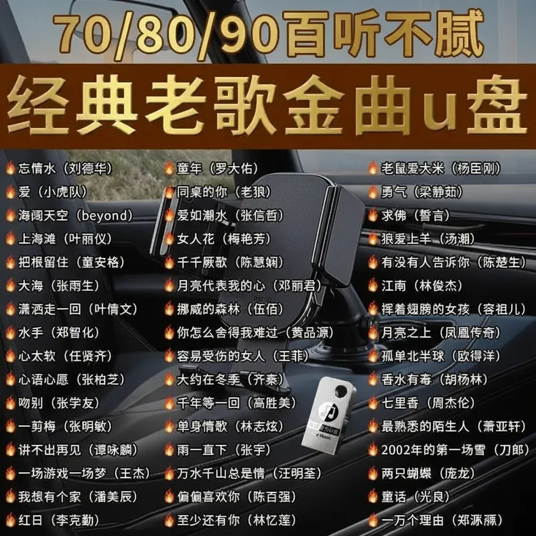 dj车载u盘2025最新款劲爆dj粤语金曲汽车u盘708090怀旧金典音乐