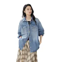 对白做旧刺绣牛仔衬衫女新款气质宽松休闲DYZB-FDW098
