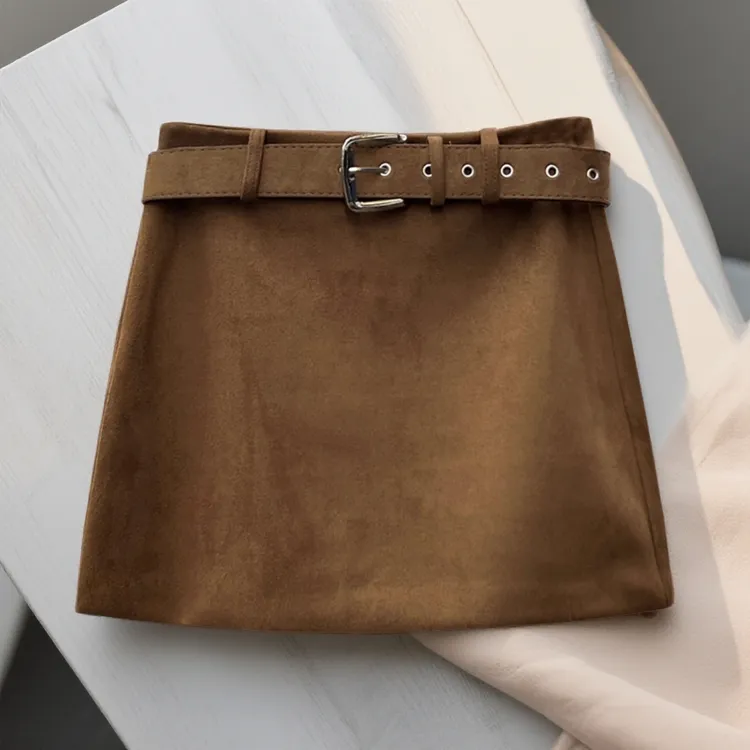 大码胖MM美拉德鹿皮绒半身裙女款秋冬新款高腰a字防走光包臀短裙