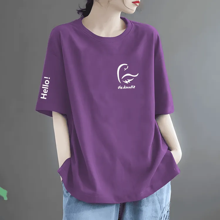 夏季100%纯棉圆领短袖t恤女韩版宽松大码胖mm洋气减龄打底衫上衣
