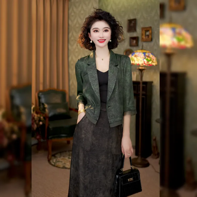 新中式国风复古六瓣花花萝平驳领西装外套LYGWT0511