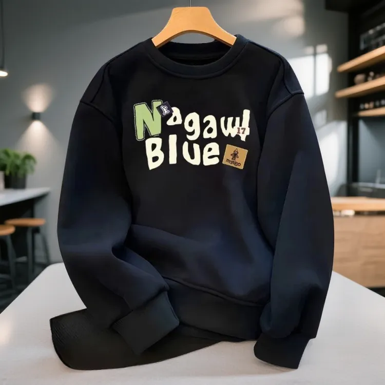 啄木鸟秋冬季加绒加厚男士百搭卫衣圆领宽松长袖T恤打底衫潮流