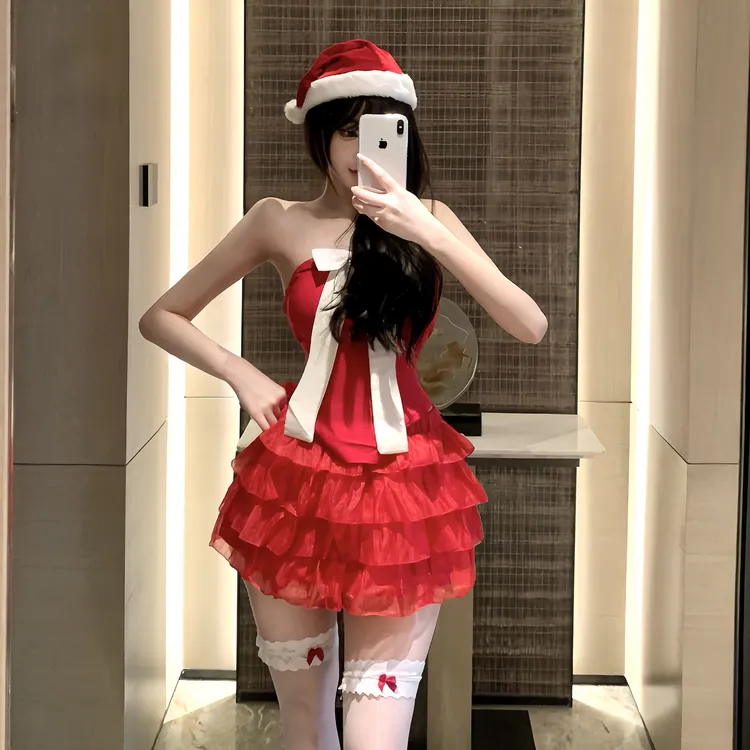 圣诞战袍性感蝴蝶结连衣裙纯欲风芭蕾蛋糕裙圣诞节cos制服