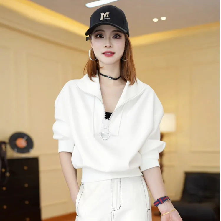 大拉链立领长袖卫衣女秋冬加绒加厚新款宽松显瘦短款收腰百搭上衣