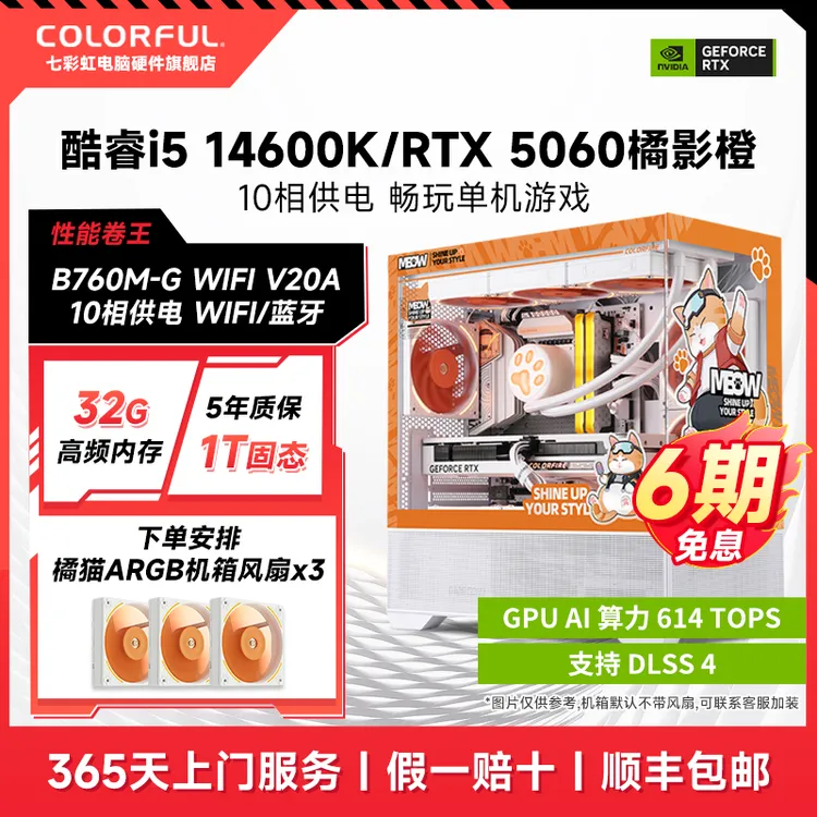 【24期免息】七彩虹橘猫RTX5060/5060Ti三角洲组装电脑主机台式机