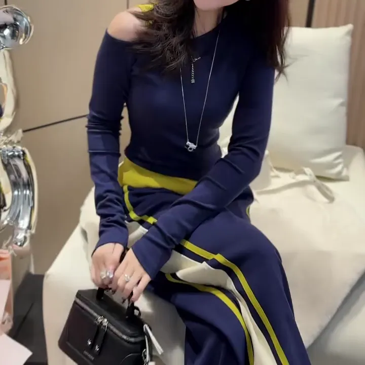 2025春季新款时尚显瘦气质女士网红长袖长裤两件套百搭款D6130