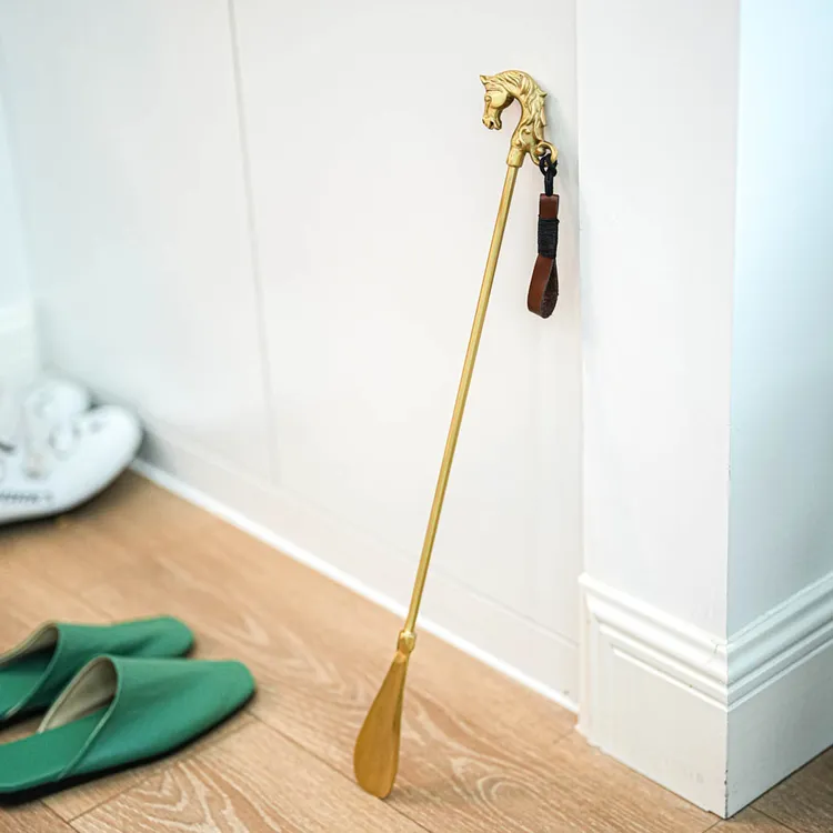 【奇居铜瓷】黄铜马头鞋拔可悬挂轻奢摆件#GY