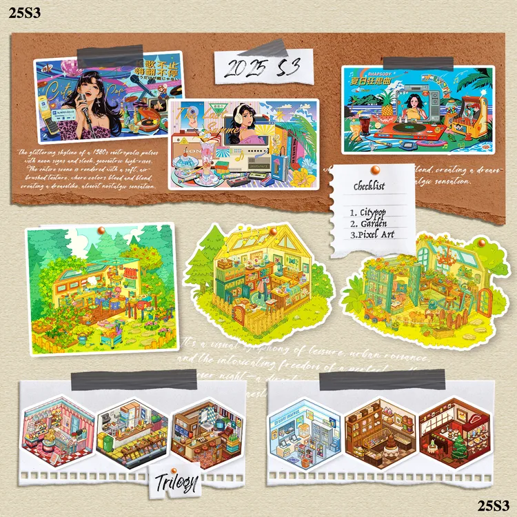 西崽原创S3迷你季系列造景贴纸3D立体微缩贴纸趣味解压diy手账贴