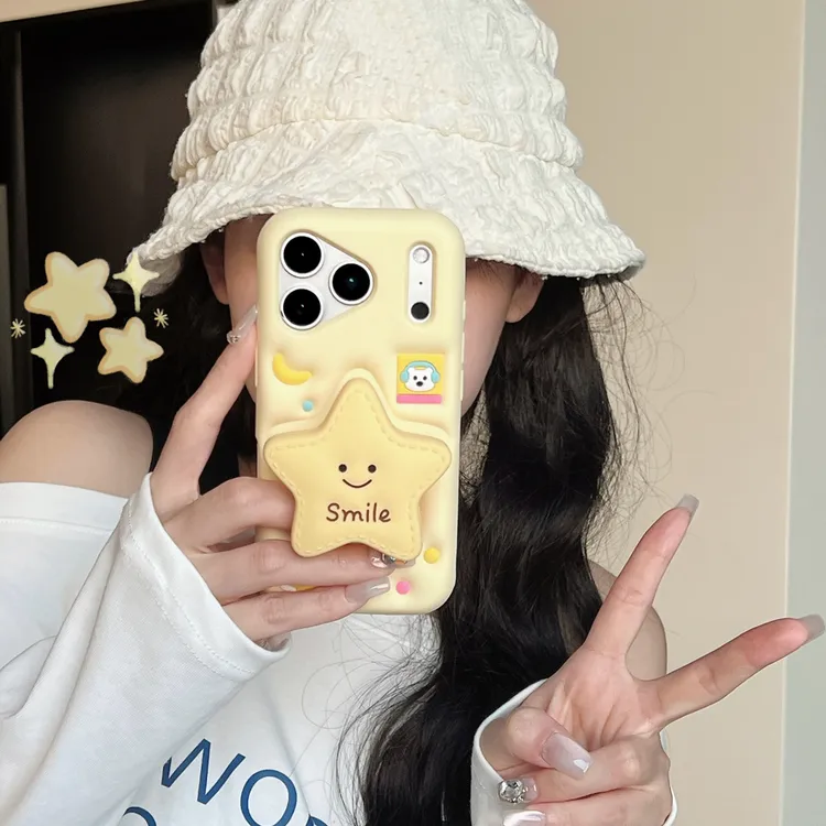 适用苹果华为oppo小米vivo|卡通星星支架iPhone17p波点硅胶手机壳