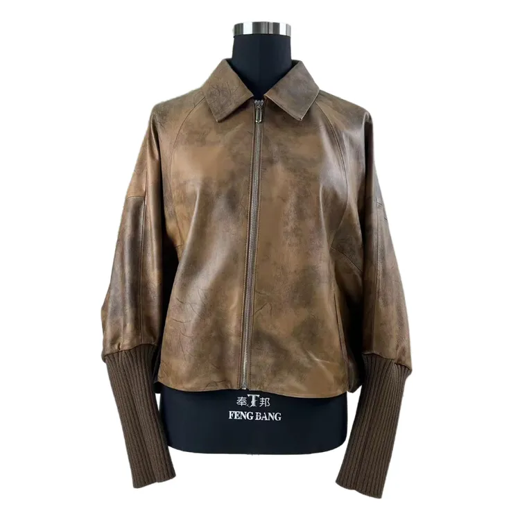 艾尼菲雨春秋新款复古港风宽松型绵羊皮短款时装时尚休闲风皮衣