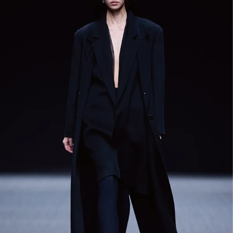 AS DALIO黑色双面呢廓形大衣