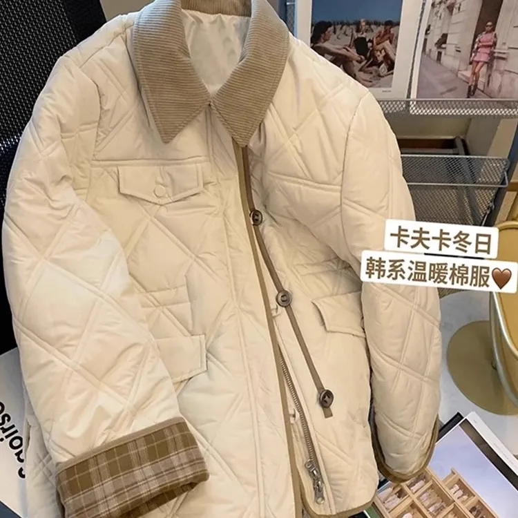 特大码女装胖mm韩系翻领棉服女春秋新款小众设计感棉袄外套女
