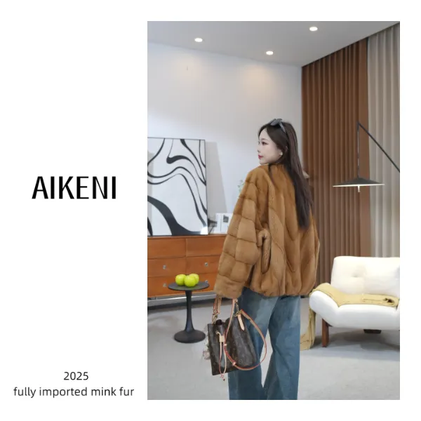 AIKENI【暮云披金】进口暖金中长款水貂外套