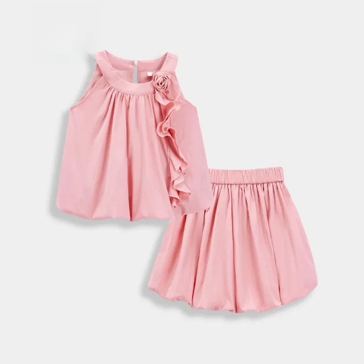 女童欧若风法式套装夏季大童洋气气质挂脖背心女孩花苞裙裤两件套