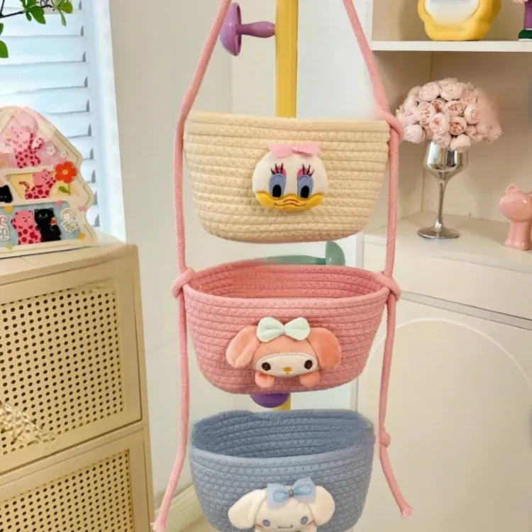 卡通挂篮挂墙收纳三层宿舍创意房间化妆品家用壁挂收纳棉绳编织