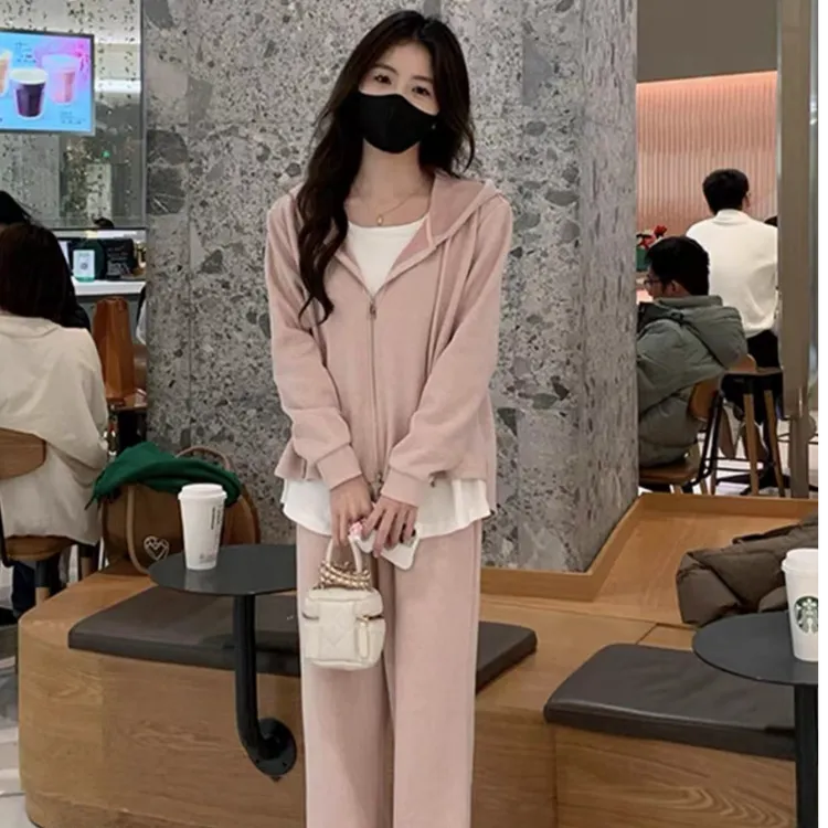 【慵懒假两件2.0】2025设计师新款时尚休闲卫衣外套+裤子两件套装