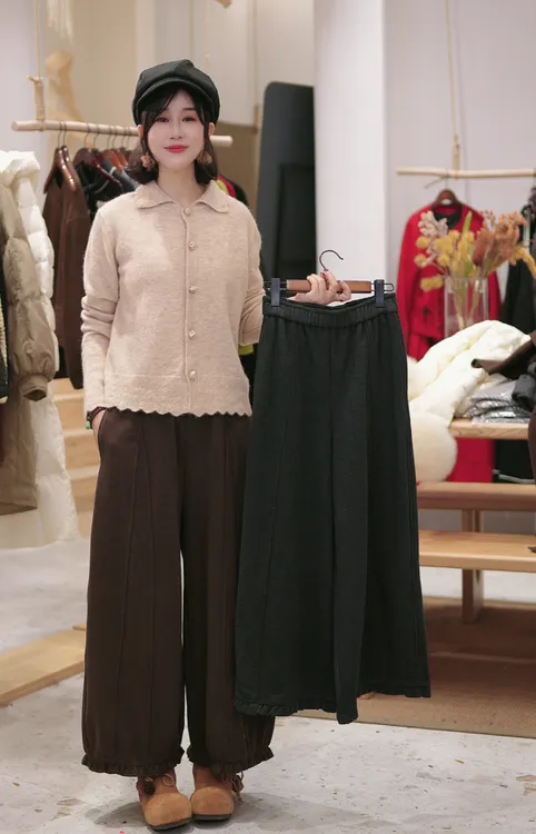 福利款不退换！！！加绒加厚一条过冬减龄百搭松紧腰花边花苞裤25500