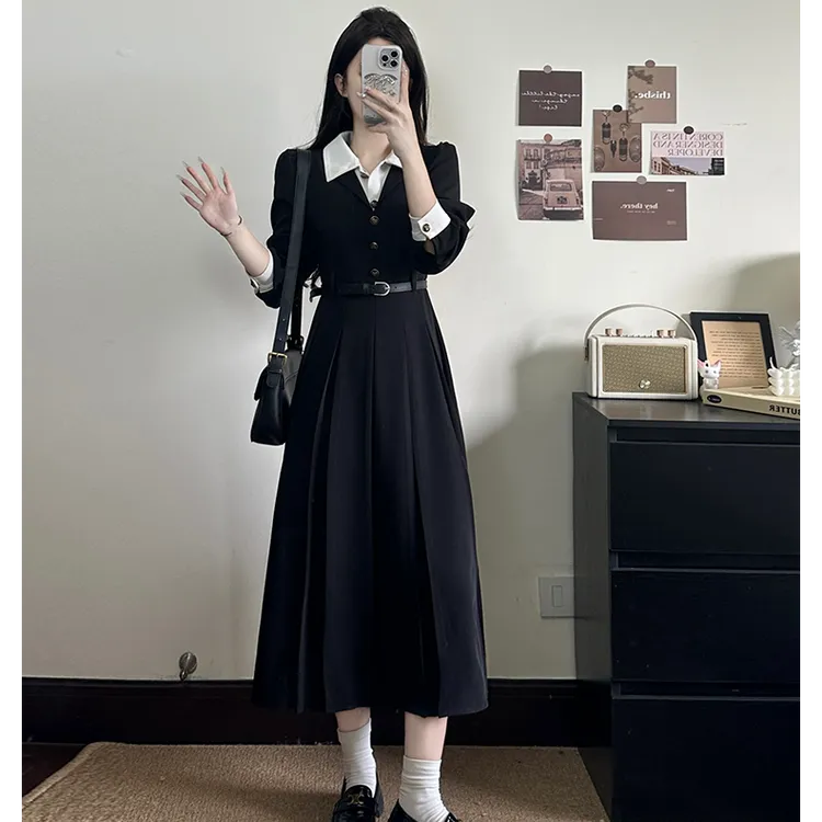 大码女装巴塞旧事法式小香风黑色连衣裙胖MM高级感裙子